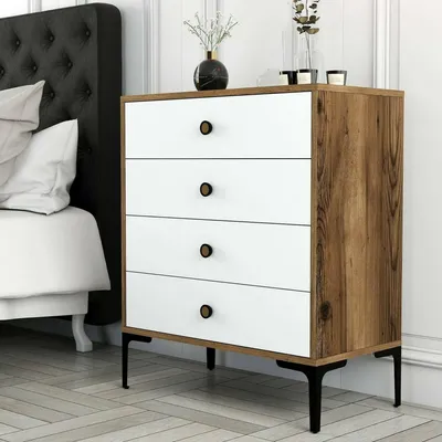 Image de Molly - Commode, 76x40x91h cm Noyer Brun, 4 Tiroirs