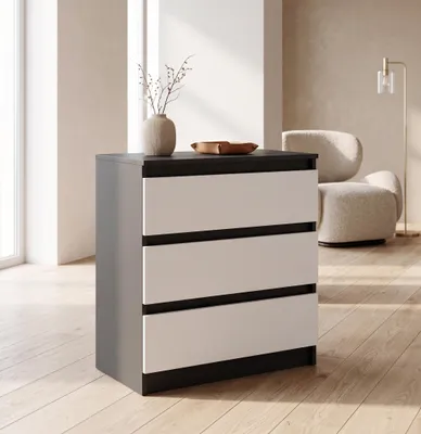 Immagine prodotto di Comodà moderna con 3 cassetti | Comodà bianca | Comodà a cassetti 70x74,5x40 cm | Per camera da letto, soggiorno e ingresso, antracite / bianco