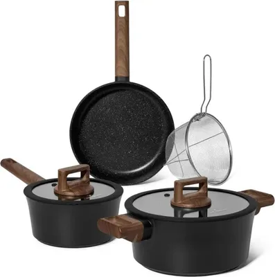 Obrázek produktu pro Sada nádobí Just Perfecto JL-332, 6 kusů, mramorový povrch, indukce, skleněné víko s parním otvorem, černá