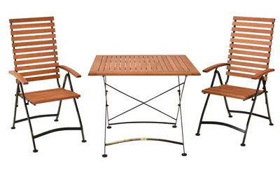 Produktbild von Merxx Gartenmöbelset Schlossgarten 3tlg., 2 Klappsessel, 1 Klapptisch 90 x 90 cm - Flachstahl/Eukalyptus