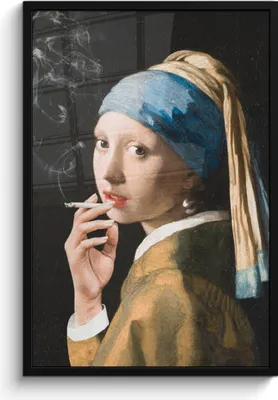 Produktbild von MuchoWow® MuchoWow® Gerahmtes Poster Mädchen mit Perlenohrring - Johannes Vermeer - Zigaretten 60x90 cm - Poster mit zchwarzem Bilderrahmen - Kunst