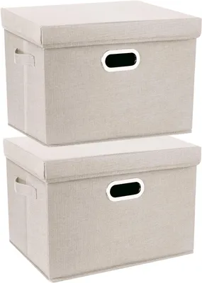 Produktbild von Aufbewahrungsbox mit Deckel Groß, Stoff, Faltbare, Waschbare, Kisten Aufbewahrung mit Deckel, 44x30x29 cm, 2-Stück, Beige