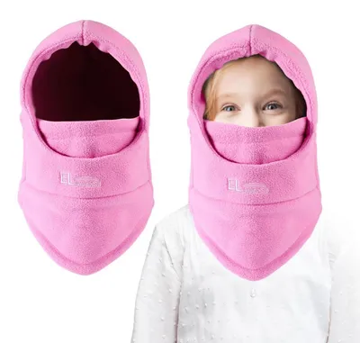 Immagine prodotto di Cappuccio termico in pile per bambini, marca Kinder, taglia 4-9 anni, colore rosa. Mascherina antivento multifunzionale per sci