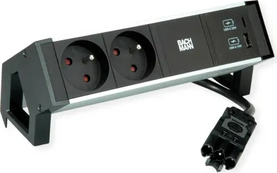 Productafbeelding van BACHMANN DESK2 ALU zwart, 2x USB-C, 1x USB-A, 22W, 0,2 meter, GST18