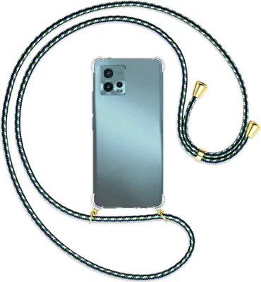 Produktbild von Handykette Backcover-Schutzhülle mit Band (Metall goldfarben) für Motorola Moto G72 (6.55'') - grün/blau/weiß