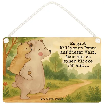 Produktbild von Mr. & Mrs. Panda Schild Papa Bär Design DIN A5 - Weiß - Geschenk, Muttertag, Türschild, Deko Wandbild, wandhänger, Geburtstag, Vatertag, Holzschild, Holz