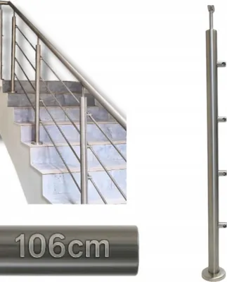 Produktbild von Geländerpfosten - Edelstahl - 106 x 4,24 cm - Links - 4 Axialgriffe - Winkelverstellung - Nach Innen und Außen - Treppengeländer