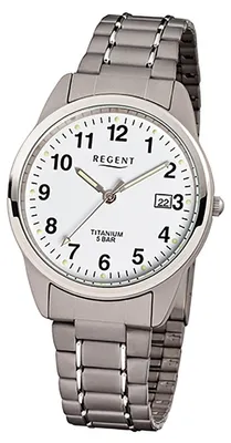 Produktbild von Regent Herrenuhr F-432 Quarzuhr mit Titan-Armband grau silber D3URF432