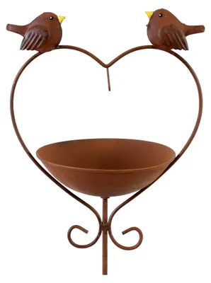 Produktbild von Vogeltränke Gartenstecker aus Metall in Rostoptik mit Herzform, 21 x 115 cm