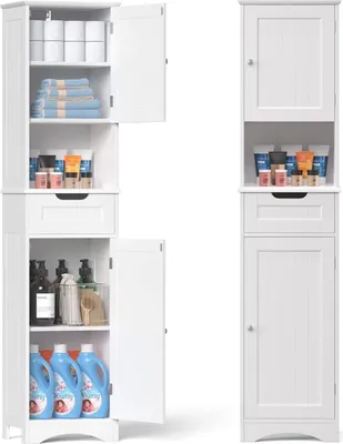Produktbild von Bealife AP13 Hochschrank Badschrank, Badkommode Badezimmschrank, Badschrank mit verstellbaren Regalen, Badezimmerschrank mit offenem Fach,40x30x170cm