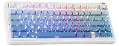 Obrázek produktu pro Bezdrátová mechanická herní klávesnice AULA F75 s RGB LED podsvícením - rozložení QWERTY (US) - 2,4 GHz/USB-C/Bluetooth pro Windows/Mac, gradientní modrá barva s vyrytým motivem hvězdy na boční straně