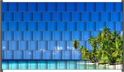 Produktbild von Wallario Zaunsichtschutz mit Motiv Blauer Himmel  weißer Strand  Palmen und das tiefblaue Meer für Ein- und Doppelstabmatten Zäune in der Größe 250 x 140 cm