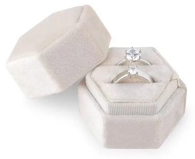 Productafbeelding van Ringdoosje ringendoos - Aanzoek - Fluweel - Beige - 2 ringen - Huwelijk