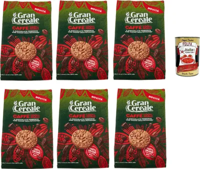Produktbild von Gran Cereale Biscotti con Caffè 100% Arabica e Cioccolato Fondente con Fave dell'Ecuador, Kekse mit Kaffee und dunkle Schokolade 6x 280g + Italian Gourmet polpa 400g
