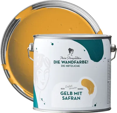 Produktbild von MissPompadour abwaschbare Wandfarbe Gelb mit Safran 2,5L - hohe Deckkraft - matte, scheuerbeständige Innenfarbe - geruchsarm, wasserbasiert, ergiebig - Die Nützliche