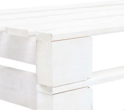 A close-up view of a white wooden pallet bank.