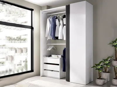 Image de Annuck - Grande Armoire, 141x205h cm Blanc, Porte-manteaux