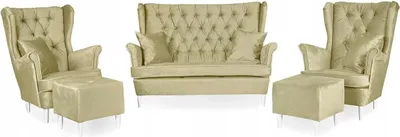 Produktbild von Family Meble Set aus Sofa + 2 Sessel + 2 Hocker Gaja 2-Sitzer Sofa Couch Freistehendes Lounge Sofa Bequem zum Entspannen Wohnzimmer Büro (Monolith 04)