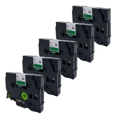 Produktbild von DULA Etikettenband - Kompatibel mit Brother P-Touch Tze-721 - 5 Stück - Schwarz auf grün - 9mm x 8m