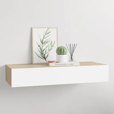 Produktbild von vidaXL Wandregal mit Schublade Eichen-Optik und Weiß 60x23,5x10 cm MDF