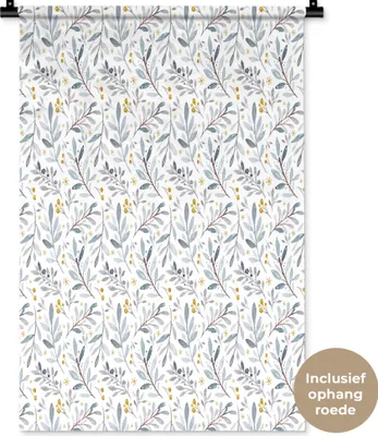 Produktbild von MuchoWow® Wandteppich Wandbehang Vintage - Blätter - Weiß 60x90 cm Tapisserie Dekoration Wandtuch - Foto-Teppich - Abwaschbar