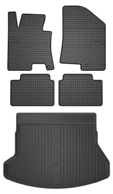 Image de Tapis en caoutchouc + bac de coffre pour Hyundai i30 II 2011-2017 (break, plancher fixe) – 5 pièces, noirs, sur mesure