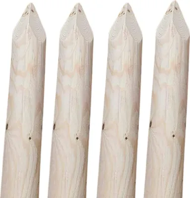 Produktbild von TIMBERMIK ø 6cm 4-Pack Spitze Holzpalisaden Länge: 240 cm Holzpfähle Garten Palisade Holz Baumpfahl Zaunpfosten Witterungsbeständig Nicht Imprägniert