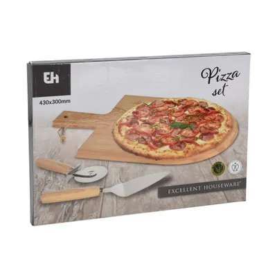 Produktbild von Excellent Houseware 3-tlg. Pizza-Schneidebrett Set 43x30 cm Bambus