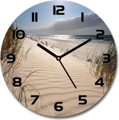 Immagine prodotto di Orologio da parete in vetro 30 cm, quadro in vetro, orologio in vetro temperato - lancette nere - Spiaggia di Mrzeżyno
