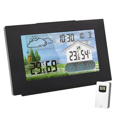 Produktbild von Wetterstation mit Außensensor, Digital Farbdisplay Multifunktionale Wetterstation Thermometer-Hygrometer Innen und Außen Wettervorhersage Datum Wecker