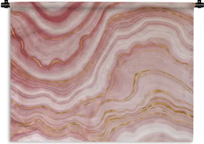 Produktbild von MuchoWow® Wandteppich Wandbehang Marmor - Rosa - Golden 120x90 cm Tapisserie Dekoration Wandtuch - Wohnen - Aufhänger für die Wand