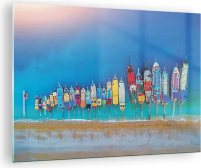 Produktbild von Bilder auf glas - Einteilig - Schiffe Strand Perspektive - 70x50cm - Glasbilder - Wandbilder - Bilder - zum Aufhängen bereit - Wanddekoration aus Glas - Glas Bilder - Wandbild auf Glas - GAA70x50-4415