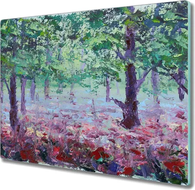 Produktbild von Coloray Schneidebrett Herdabdeckplatte 60x52 cm Kochplattenabdeckung Hackbrett Küchenbrett - Waldblumen Mohnblumen