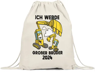Produktbild von Ich Werde Großer Bruder 2024 Turnbeutel Gymsack Ankündigung Schwangerschaft Bruder Schwester Bagger Traktor Baustelle