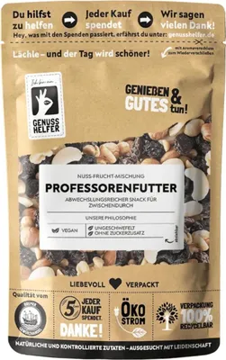 Produktbild von Professorenfutter, besondere Nussmischung mit Trockenfrüchten, ungeschwefelt & ohne Zuckerzusatz, 200g