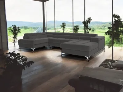 Zdjęcie produktu dla Narożnik z funkcją spania RADUS w kształcie litery U, sofa z funkcją spania narożnik, sofa rozkładana do salonu, sofa z funkcją spania ciemnoszara