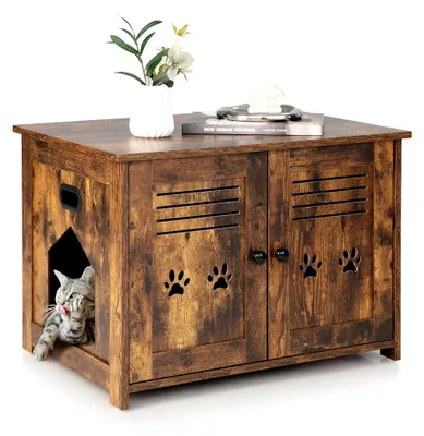 Produktbild von Katzenschrank mit Katzentoilette, Katzenhöhle und 2 Türen, Katzenhaus für Katzen und Hunde, Haustierbox in Vintagebraun