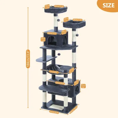 Zdjęcie produktu dla Wysoka drapak dla kotów – 184 cm – drapak dla dużych kotów – Zawiera hamakę i domek