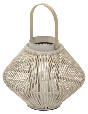 Produktbild von ECD Germany Bambus Laterne Windlicht H 47cm Holzfarbe Gartenlaterne mit Henkel & Glaseinsatz Boho Bambuslaterne Kerzenhalter Deko Laterne ohne LED