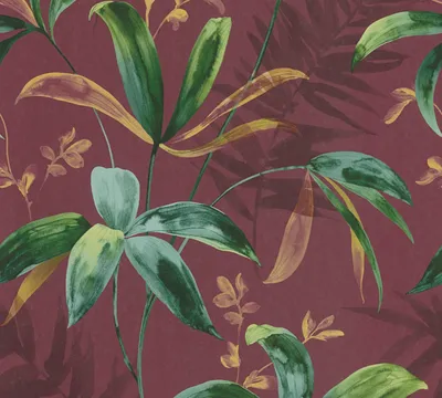 Produktbild von Architects Paper Dschungeltapete Jungle Chic Palmentapete Vliestapete rot grün gelb 10,05 m x 0,53 m