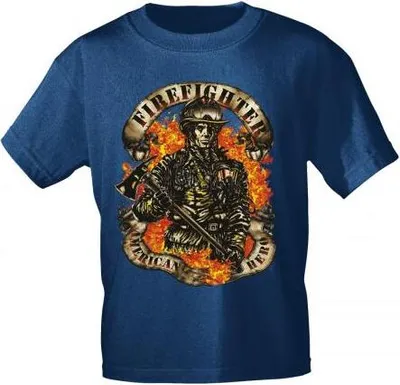 Produktbild von T-Shirt mit Print - Firefighter American Hero - 10587 blau - Gr. S-XXL Größe - M