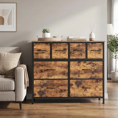 Produktbild von SONGMICS Kommode mit 8 Stoffschubladen, Aufbewahrungsschrank mit Metallrahmen, 98,7 x 30 x 74,7 cm, Tan