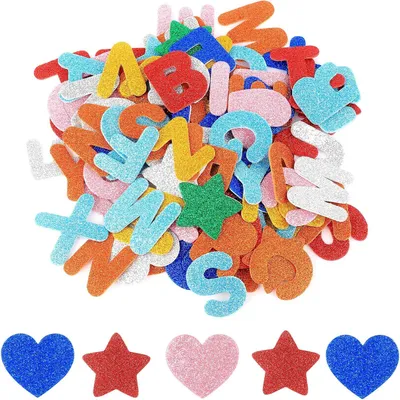 Image de 200 pièces de lettres en mousse, lettres brillantes colorées, alphabet brillant autocollant