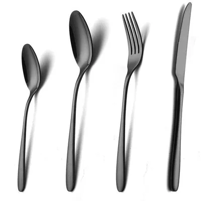 Immagine prodotto di Ibenzoa® Set di posate di alta qualità, nero, in acciaio inossidabile – 24 pezzi per 6 persone, composto da coltelli, forchette e cucchiai, con manici ergonomici e lavabile in lavastoviglie