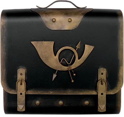 Briefkasten alter Schulranzen mit Posthorn von HMF mit 40 cm Breite in Gold