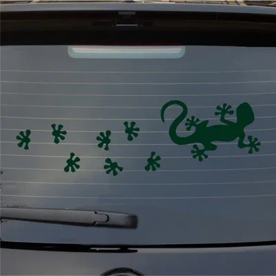 Produktbild von Heckscheibenaufkleber Gecko Tapsen Echse Dragon Lurch Agame Fußspuren 55x25 cm Dunkelgrün Auto Aufkleber Sticker