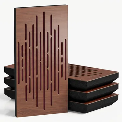 Imagen del producto de Juego de 10 paneles acústicos estrechos WAVE-F, 50x25x5 cm, nogal/burdeos