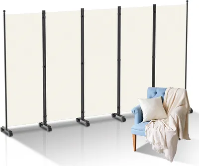 Produktbild von Yakimz Paravent mit Rollen Faltbarer Raumteiler Outdoor Trennwand Garten Sichtschutz Raumtrenner 5 teilig Beige 284x181 cm
