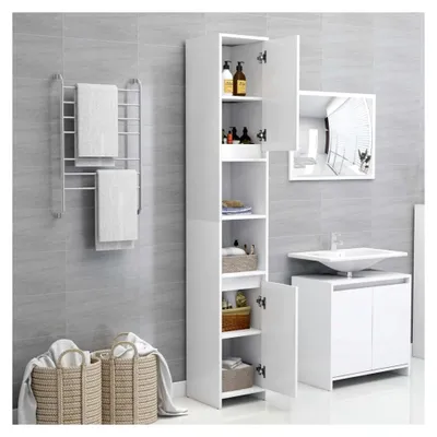 Produktbild von Badezimmerschrank Weiß 30x30x183,5 cm Holzwerkstoff