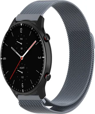 Produktbild von Strap-it Milanese Armband - Kompatibel mit Amazfit GTR 2 Armband Ersatzarmband Edelstahl - Armband mit Magnetverschluss - Hochwertiges Material - für Smartwatch 22mm Armband Grau